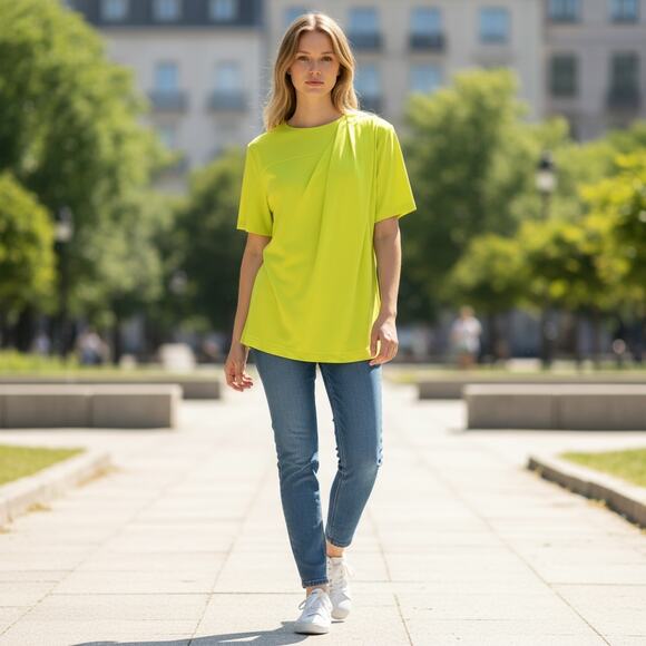 Alexander Wang Draped T-Shirt in Yellow Size 8 Short Sleeves Zipper on Shoulder - Picture 2 of 11